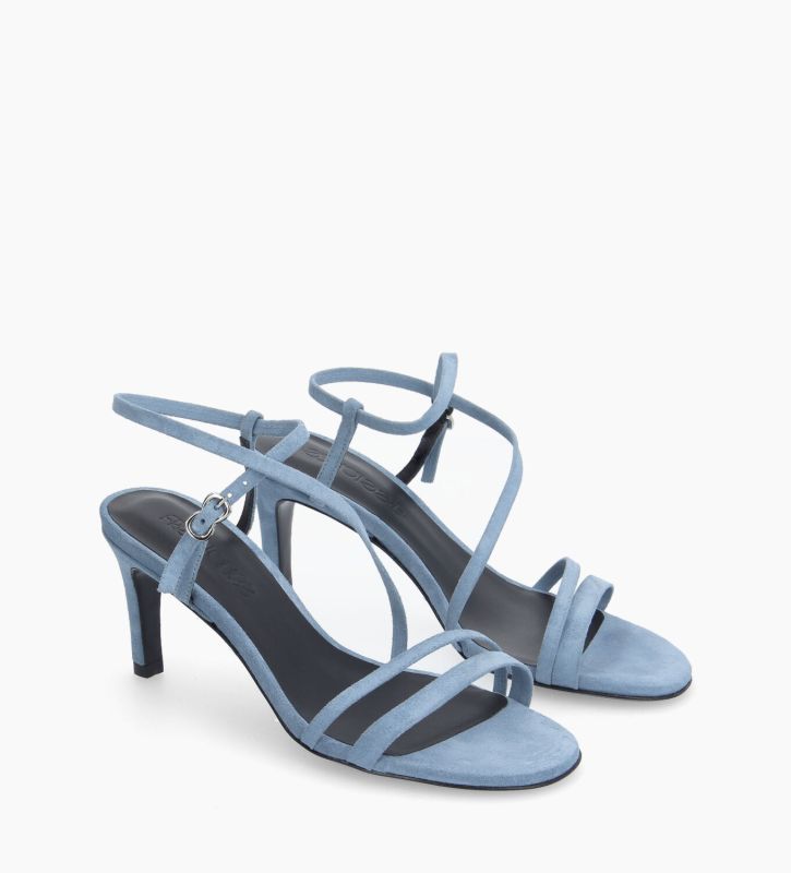 Sandale à talon - Bella 65 -  Cuir velours - Bleu ciel 